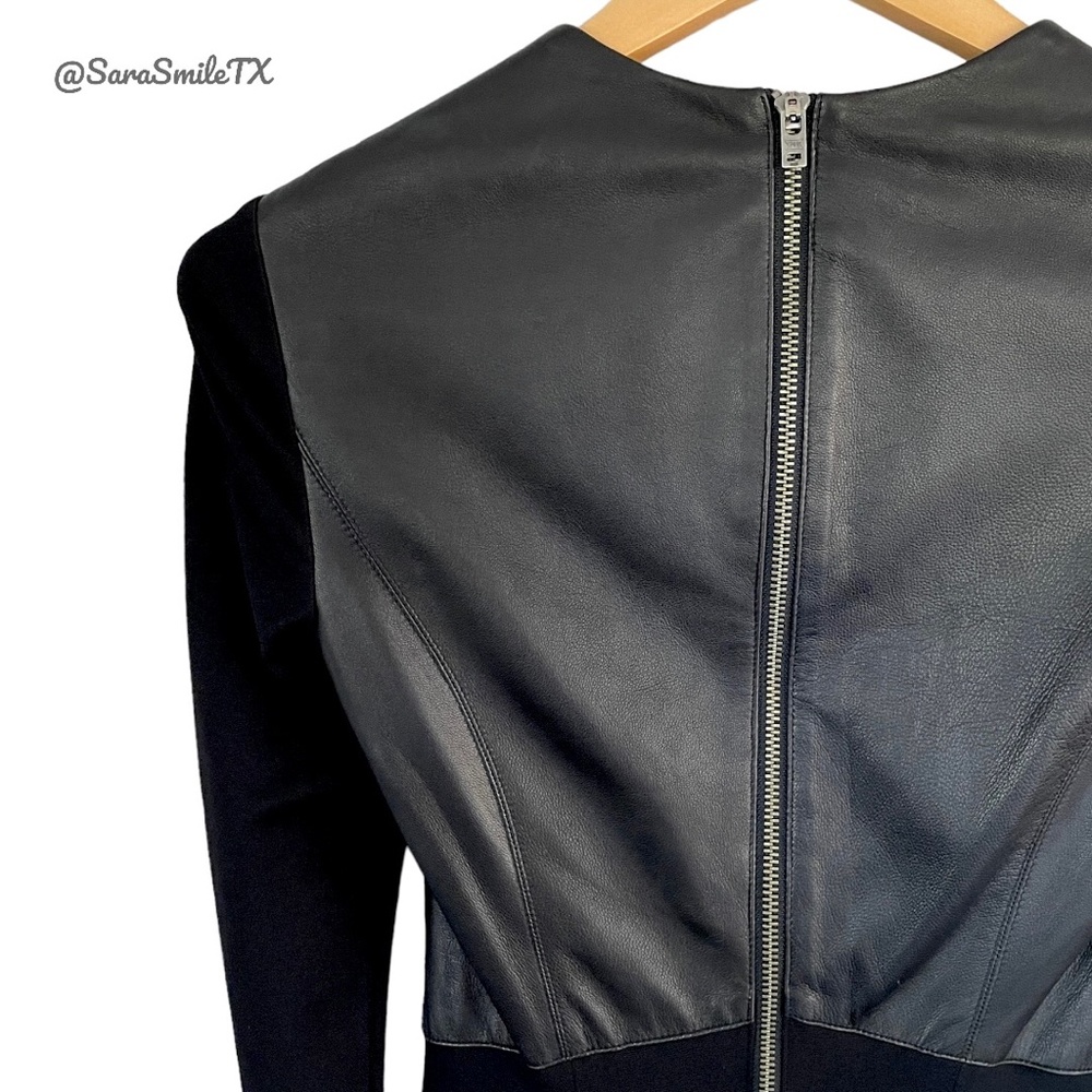 HELMUT LANG Black Lambskin Leather Panel Long Sleeve Mini Dress NWOT - Picture 14 of 16